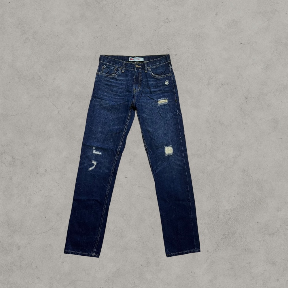 Levis 502 Regular Taper Jeans Dark Wash Distressed Denim 28x28 Mens Blue